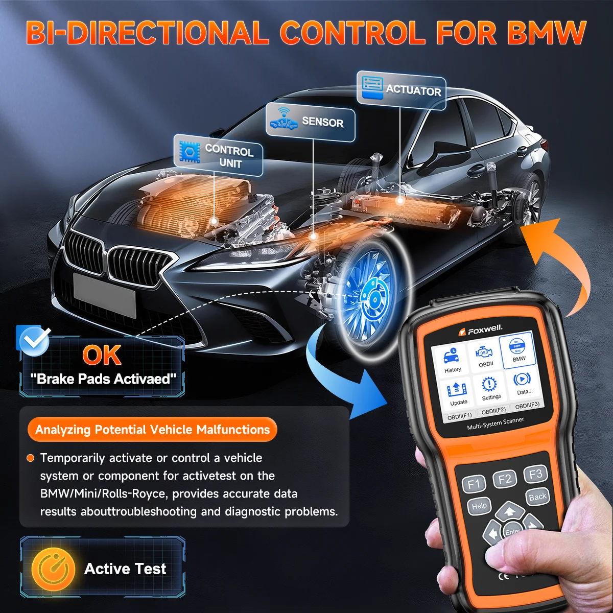 FOXWELL NT530 Plus OBD2-Scanner für BMW, alle Systeme, alle Wartungsdienste, bidirektionales Diagnose-Scan-Tool, OBD2-Scanner für Kraftfahrzeuge – Detail 5