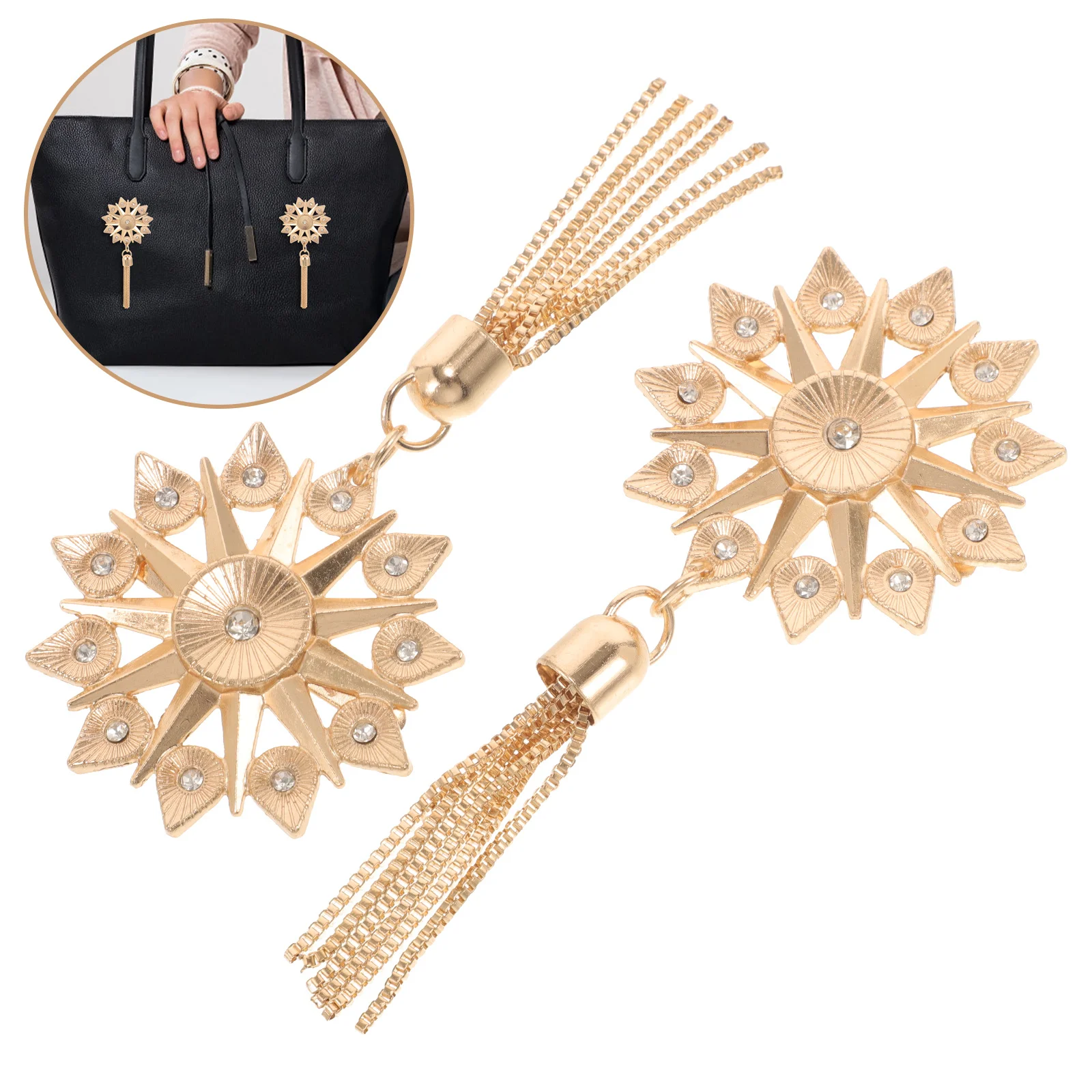 

2Pcs Rhinestone Tassel Decoration for Bag Metal Bag Charm Decor Fine Workmanship Shiny DIY Accessories for Shoes Clothes Purse