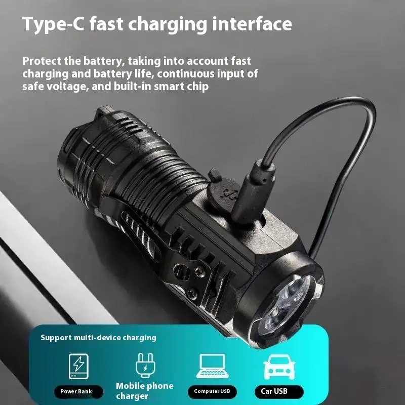 Set Senter Mini LED Ringkas - Senter Taktis 3 Mata Daya Tinggi yang Dapat Diisi Ulang