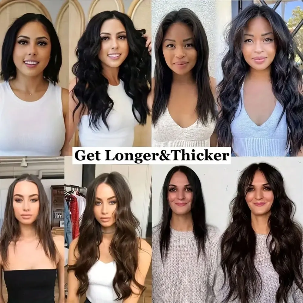 클립 인 헤어 익스텐션 8피스 인간 모발 브라질 스트레이트 클립 인 내추럴 블랙 컬러 여성용 다양한 사이즈 제공