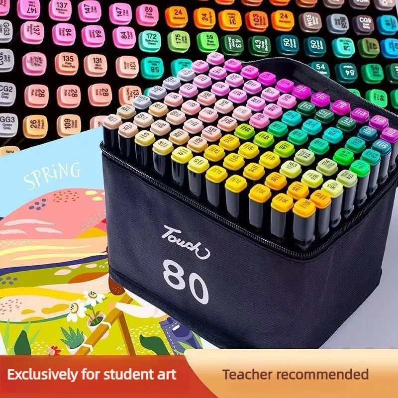 

Dual Tip Art Marker Set Portable Zipper Case Pack For Student Sketching Graffiti And Art Creation