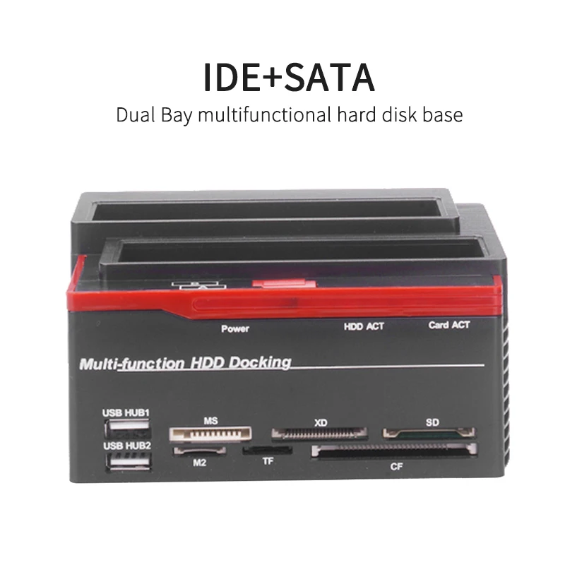 Multifunction Dual Slot 2.5/3.5inch IDE SATA SDD HDD Docking Station Card Reader