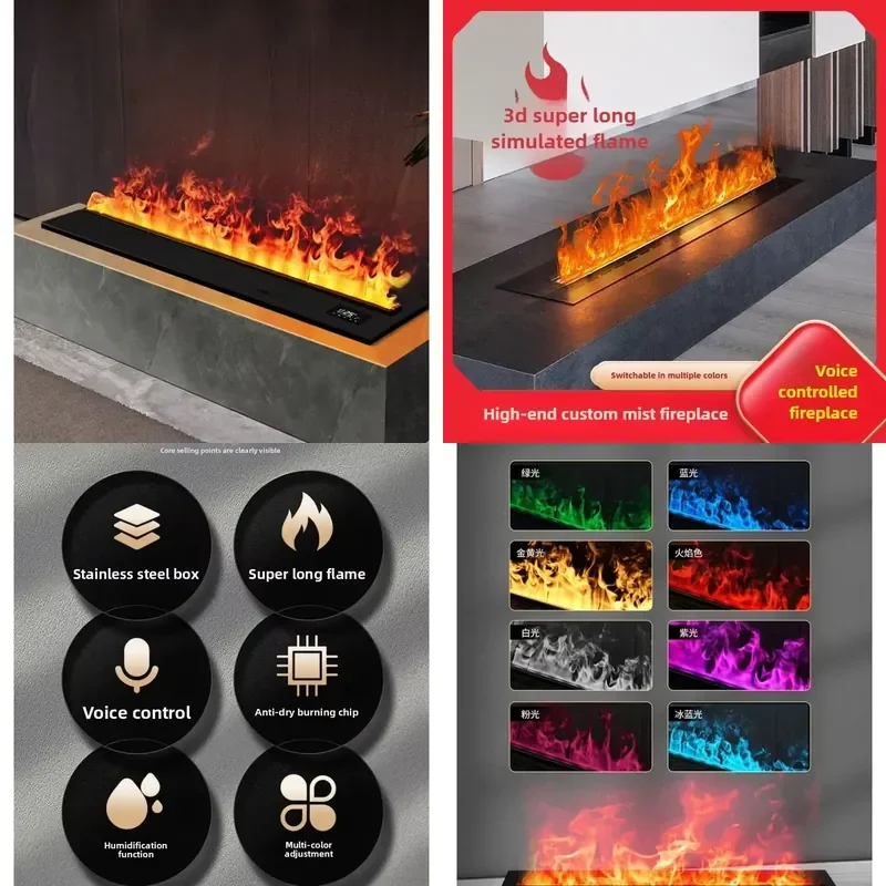 0.7m 3D Atomizing Fireplace Humidifier Embedded Simulation Flame Villa Living Room Decor Intelligent Voice Control Mist