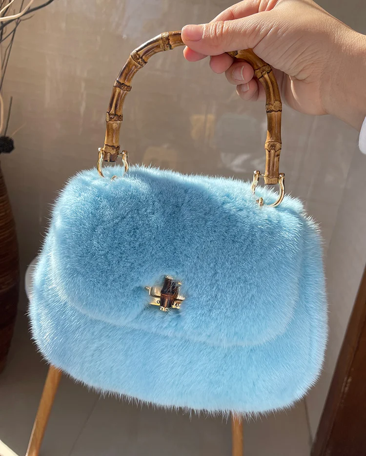 Premium Quality Natural Mink Women\'s Handbag New Style Trendy Fur Bag Fashionable Simple Versatile Knit Cell Phone Shoulder Bag