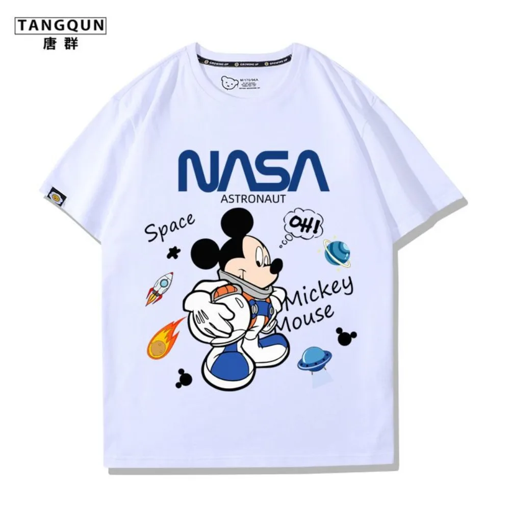 Mickey Mouse Joint NASA Astronaut Peripheral Short Sleeve T-Shirt Top Men\'s and Women\'s Trend Graffiti Casual Half Sleeve