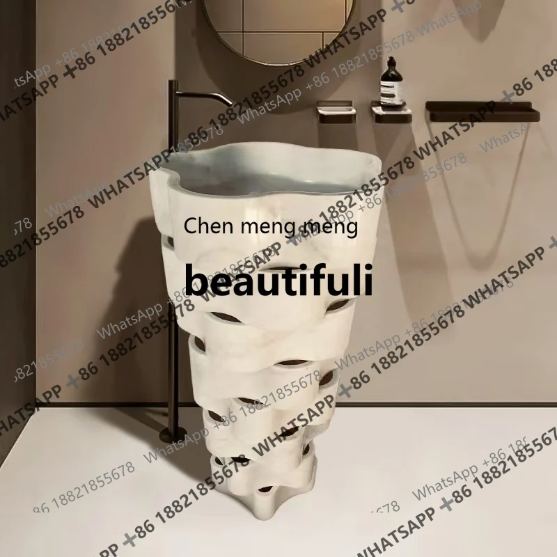 

X Light luxury integrated pillar basin hotel clubhouse, floor-to-ceiling rough stone wash basin