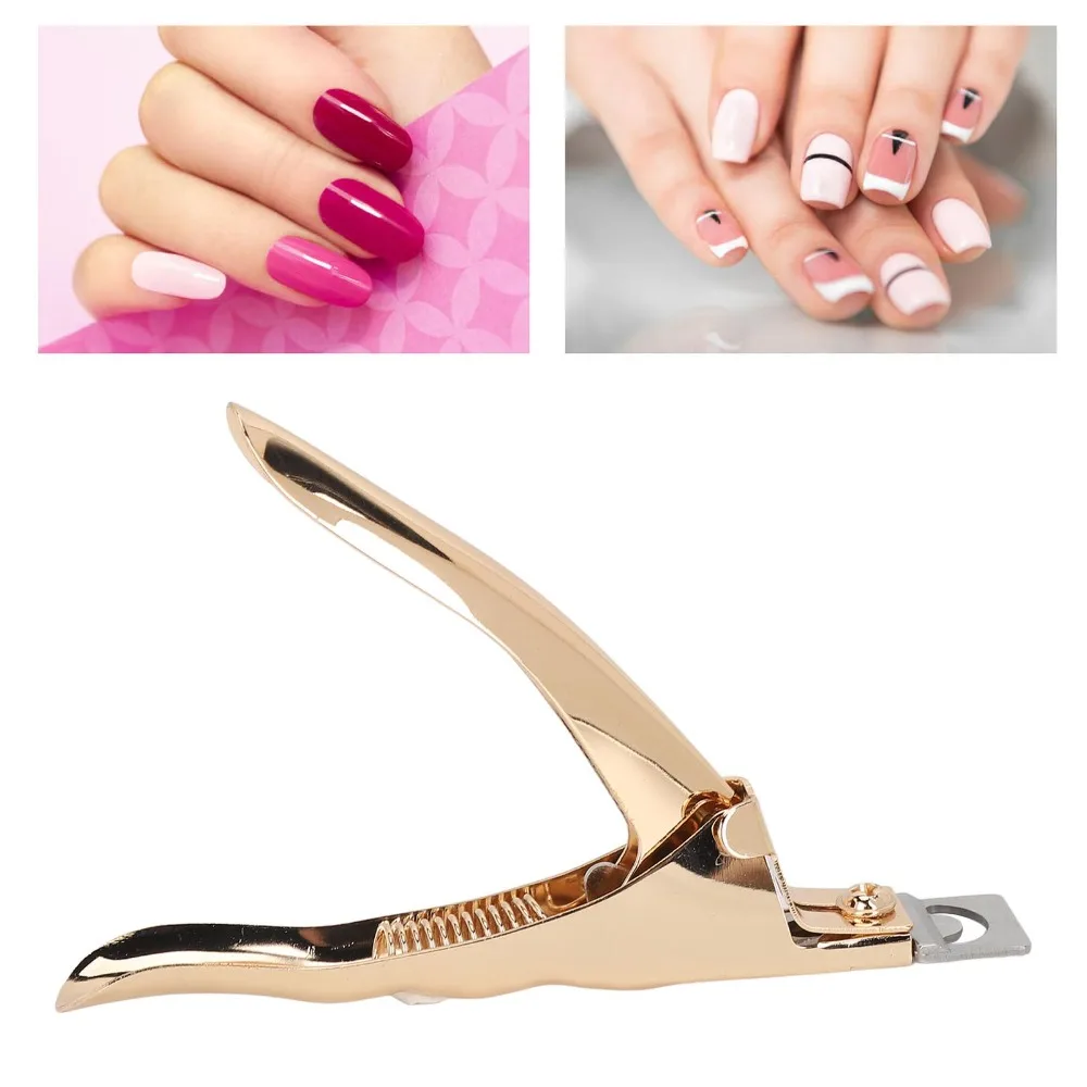 Stainless Steel Nail Tip Cutter Gold Color Straight Edge Fake Nail Trimmer Professional Clippers U Shape Design view 3