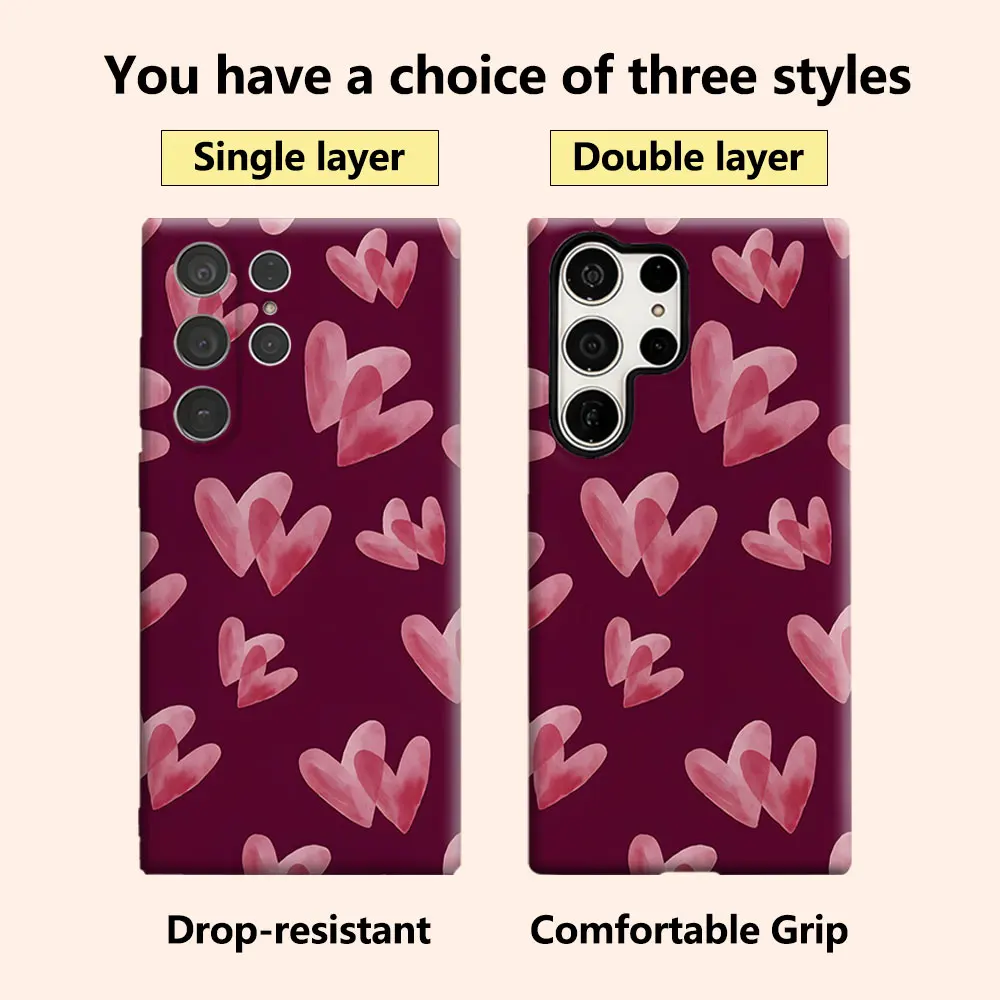 Watercolor Pink Hearts Luxury Fashion Full Lens Protective Case for Samsung Galaxy S26 S25 S24 A56 A36 Plus Ultra
