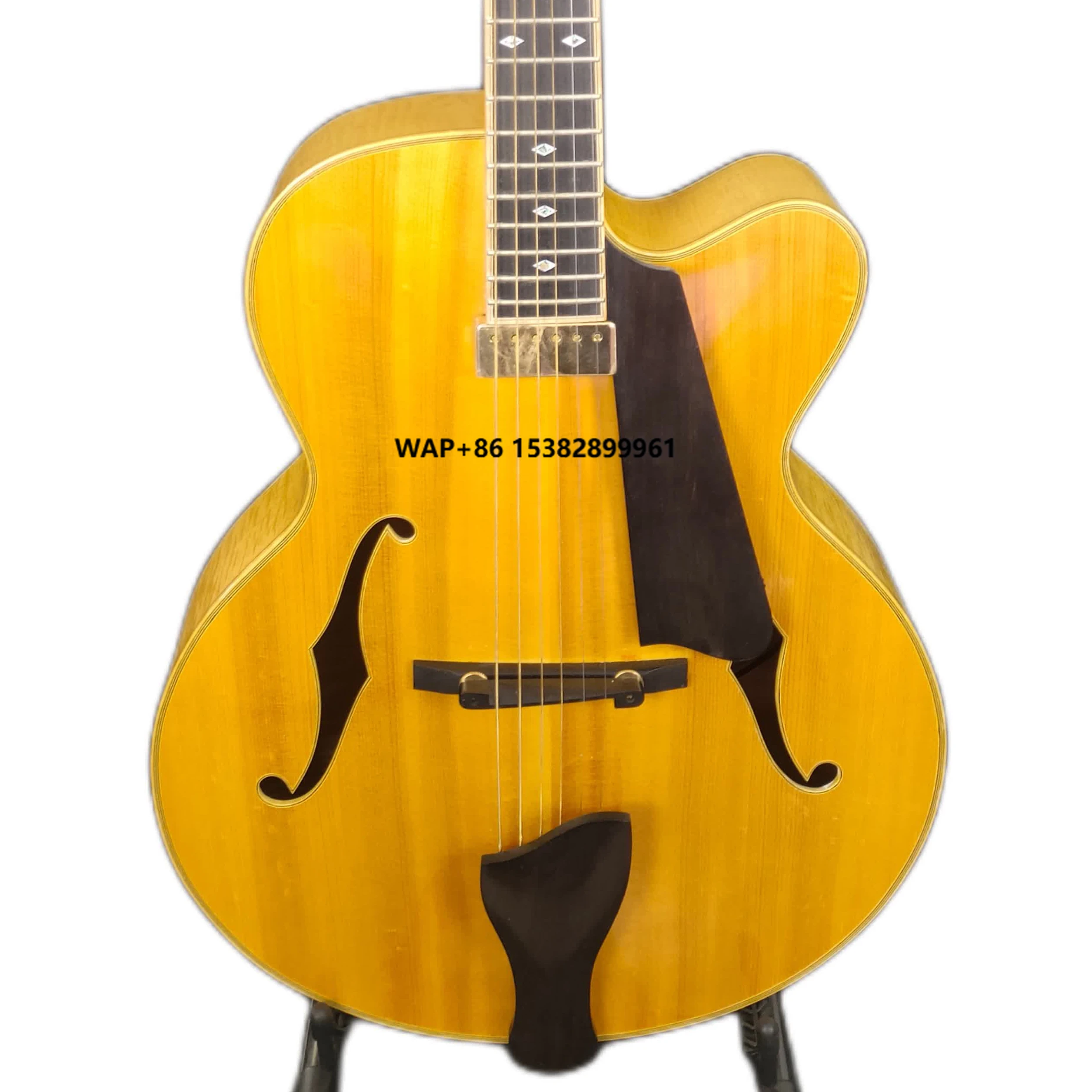 Yunzhi Handmade 3A Solid Maple Jazz Acoustic Guitar with Ebony Fingerboard Maple Back/Side 6 Steel Strings