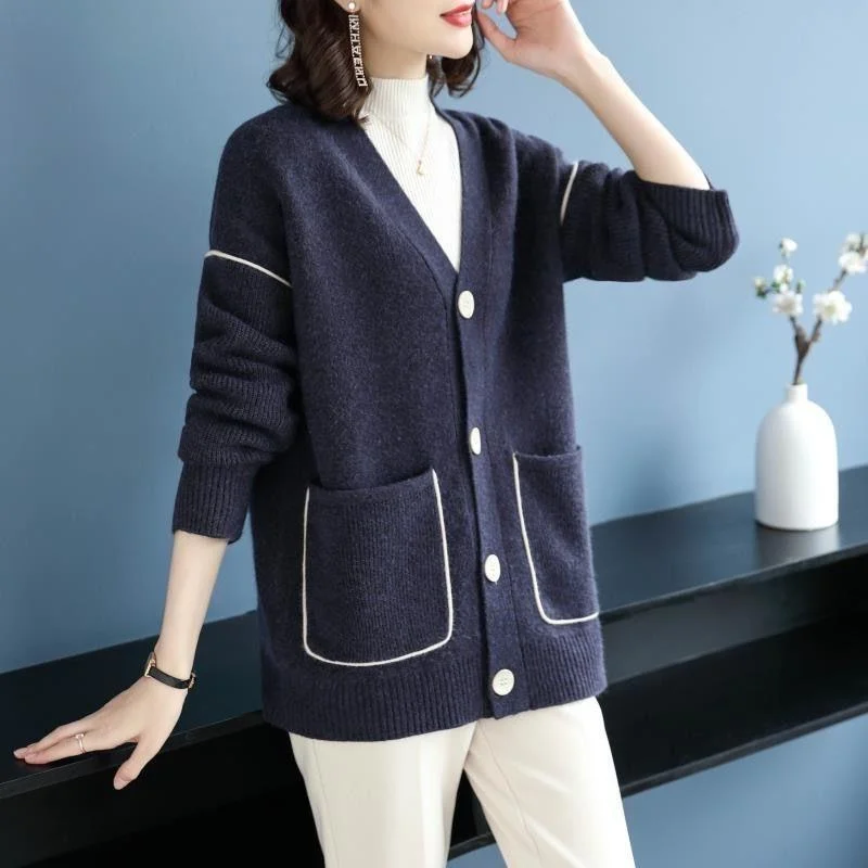 

Женский свободный кардиган-свитер большого размера с V-образным вырезом, весенний, удлиненный, с блестками, из полиэфирного волокна