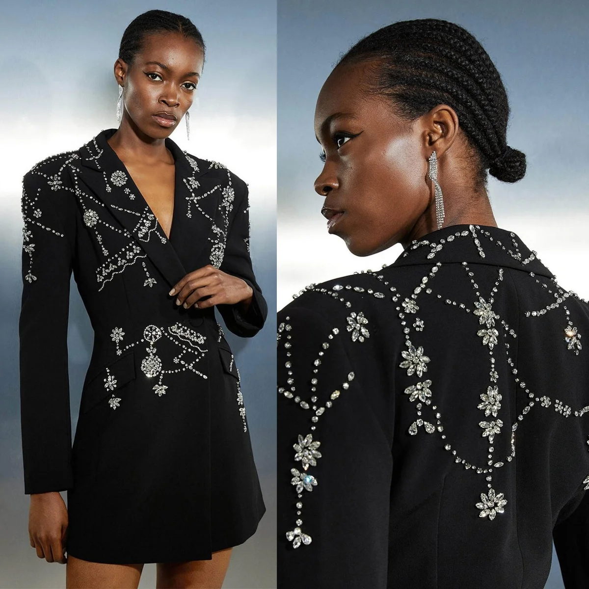 Handmade Women Blazer Wedding Tuxedos Crystal Beading Celebrity Lady Customized Party Wear One Dress