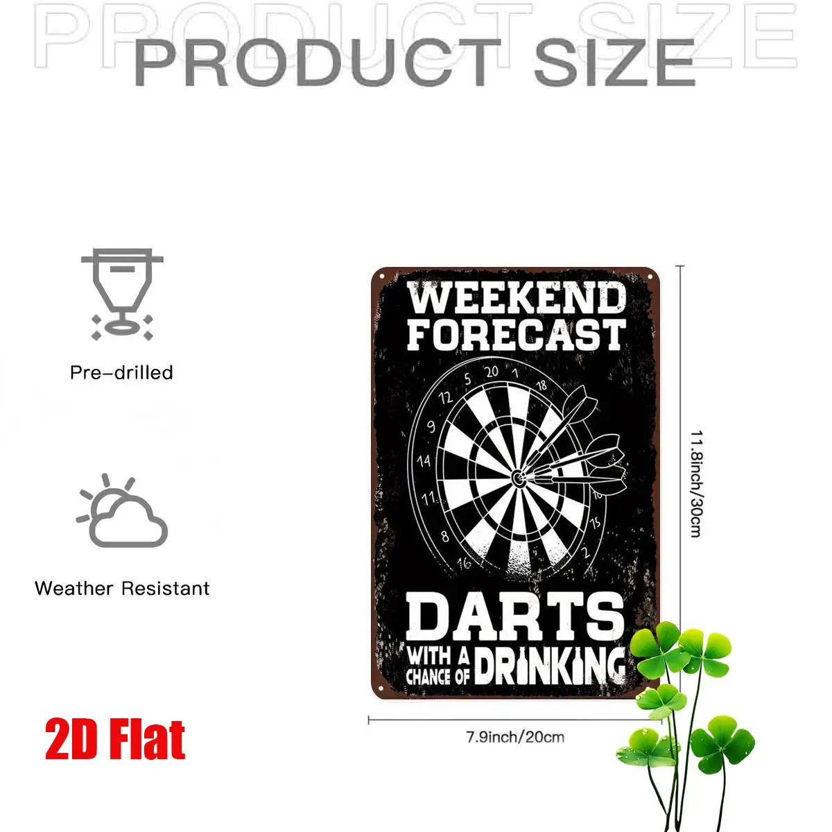 2D Flat 1pc, Weekend Forecast: Darts with a Chance of Drinking – Vintage Iron Art Wall Decor 20.32X30.48 cm