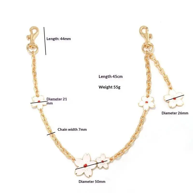 Bag Chain Extender Cute Pink Cherry Blossom Design Shiny Decor for Women's Party Handbags Clutches Strap Length Extension Parts
