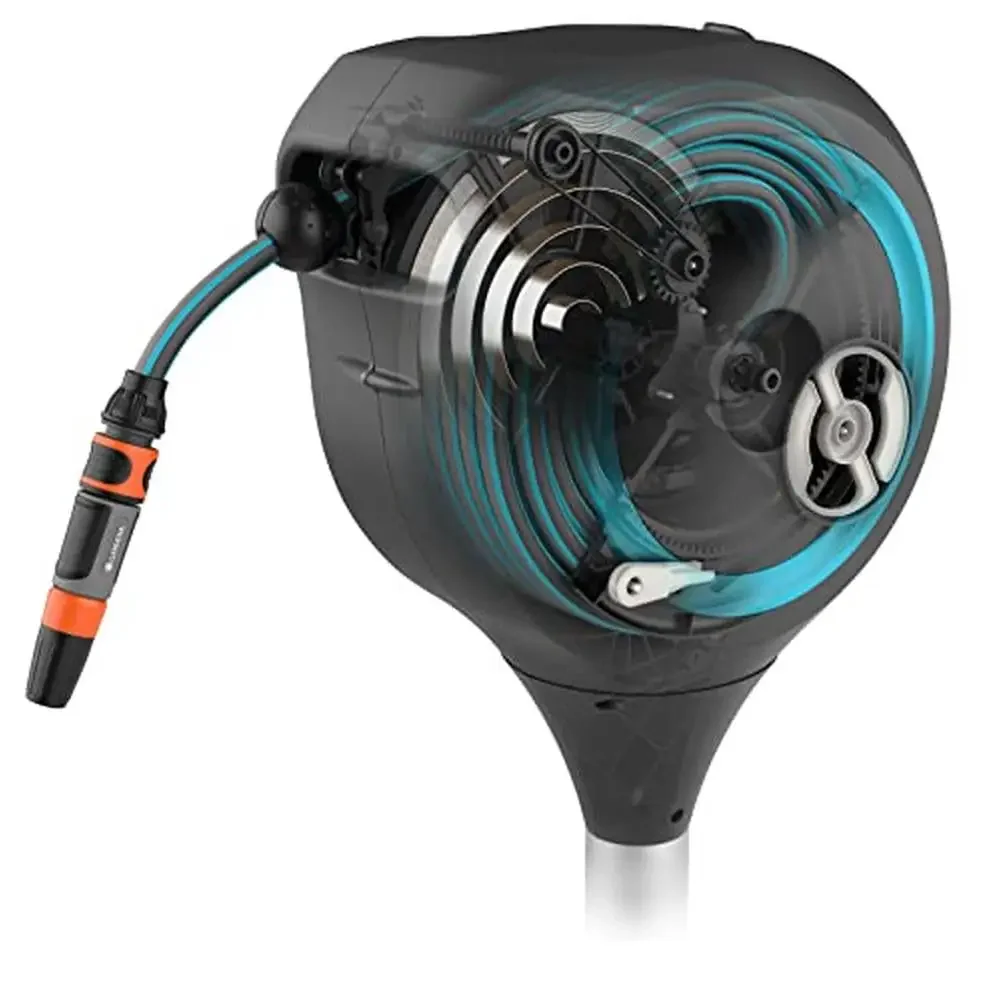 66ft Auto Retractable Hose Reel RollControl Technology 360 Degree Swivel Strong and Stable Metal Spike Feet Kit Turquoise