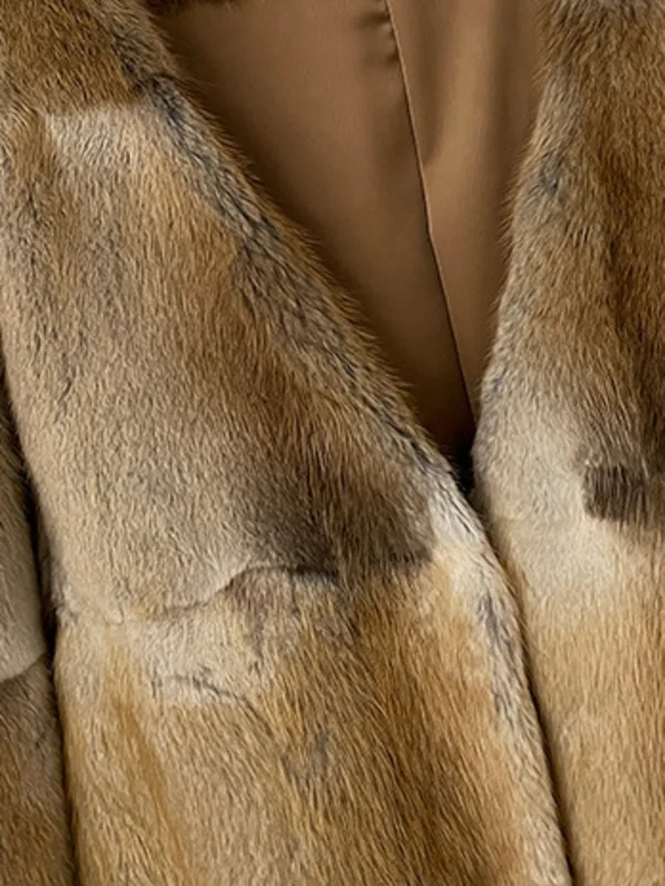 ZMEENNA 세련된 여성용 인조 모피 숏 코트 브라운과 화이트 체크 우아하고 따뜻한 겉옷 재킷 편안한 ZM3895