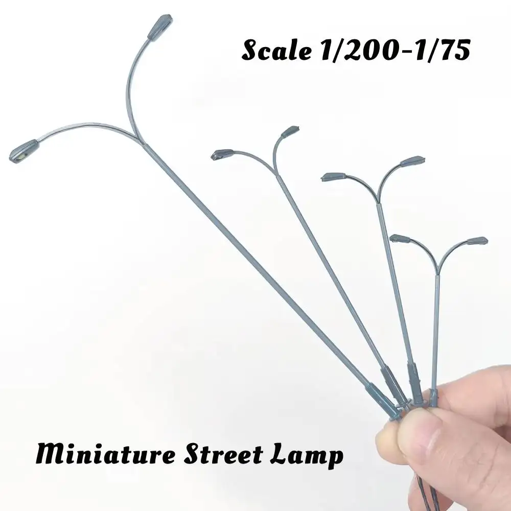 2pcs 12V Miniature Street Light Model, Double-Head LED Lampposts for 1:200-1:75 Railway Layout, Dioramas,Micro Landscape Scenery