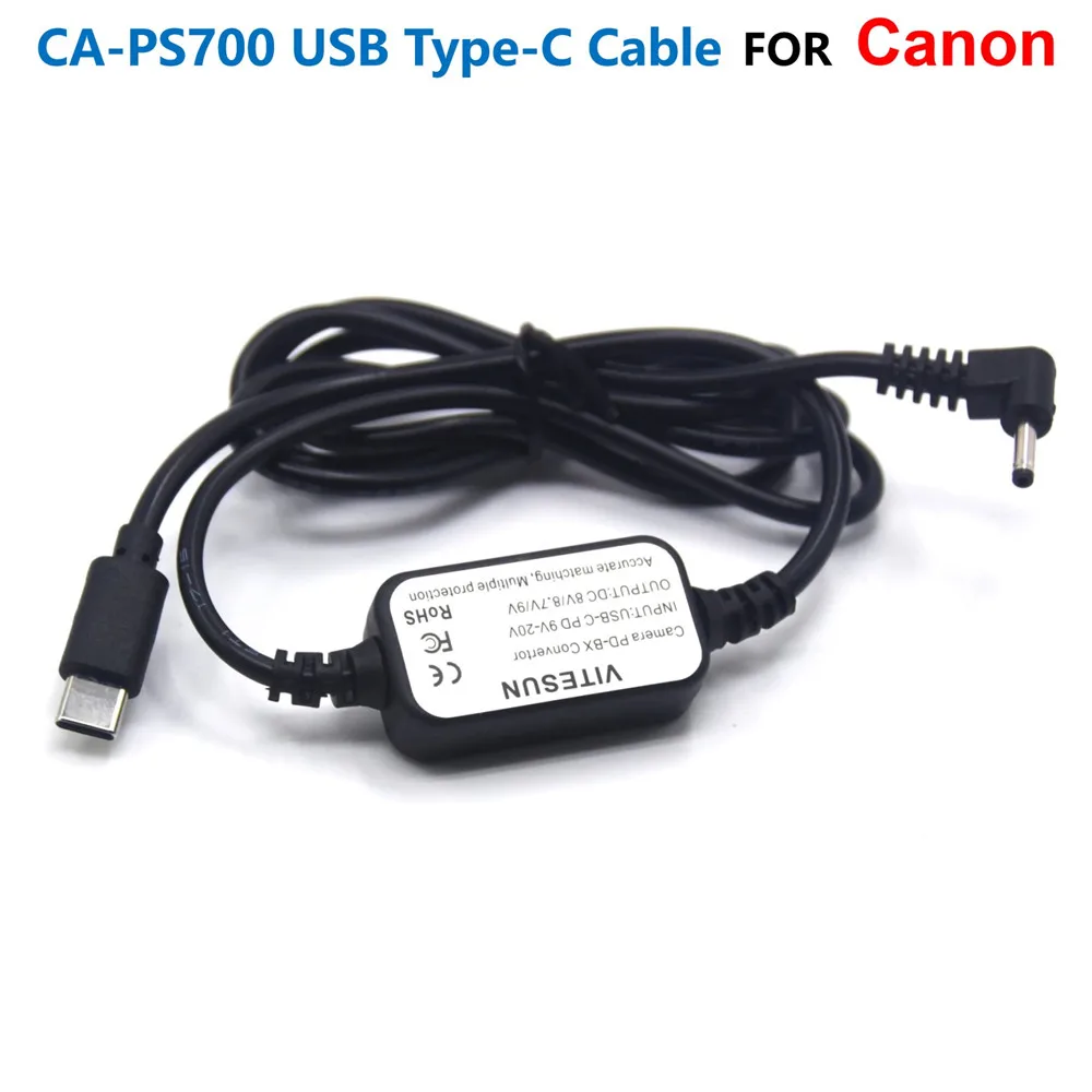 

CA-PS700 USB-C PD Adapter Cable For Canon LP-E8 DR-E8 LP-E10 LP-E12 DR-E12 DR-E15LP-E17 DR-E17 LP-E5 NB-10L NB-2L Dummy Battery