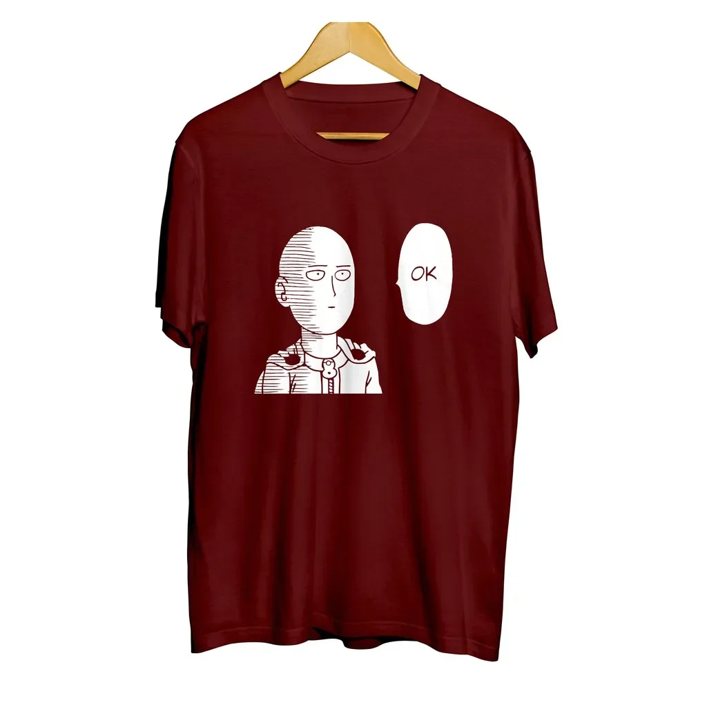 T-Shirts distro anime SAITAMA OK one punch homme 100% coton peigné années 30