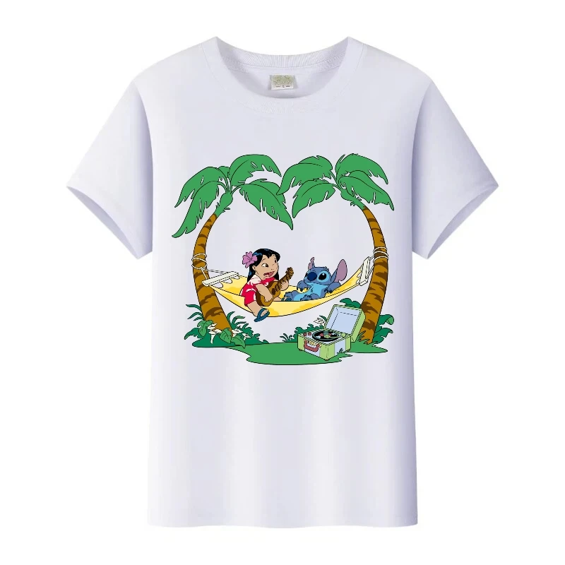 بسيطة ديزني غرزة الجرافيك القمم رجل فضفاض البلوزات للجنسين عطلة الأطفال ملابس النساء تيز الأسرة س الرقبة تي شيرت أبيض هدية