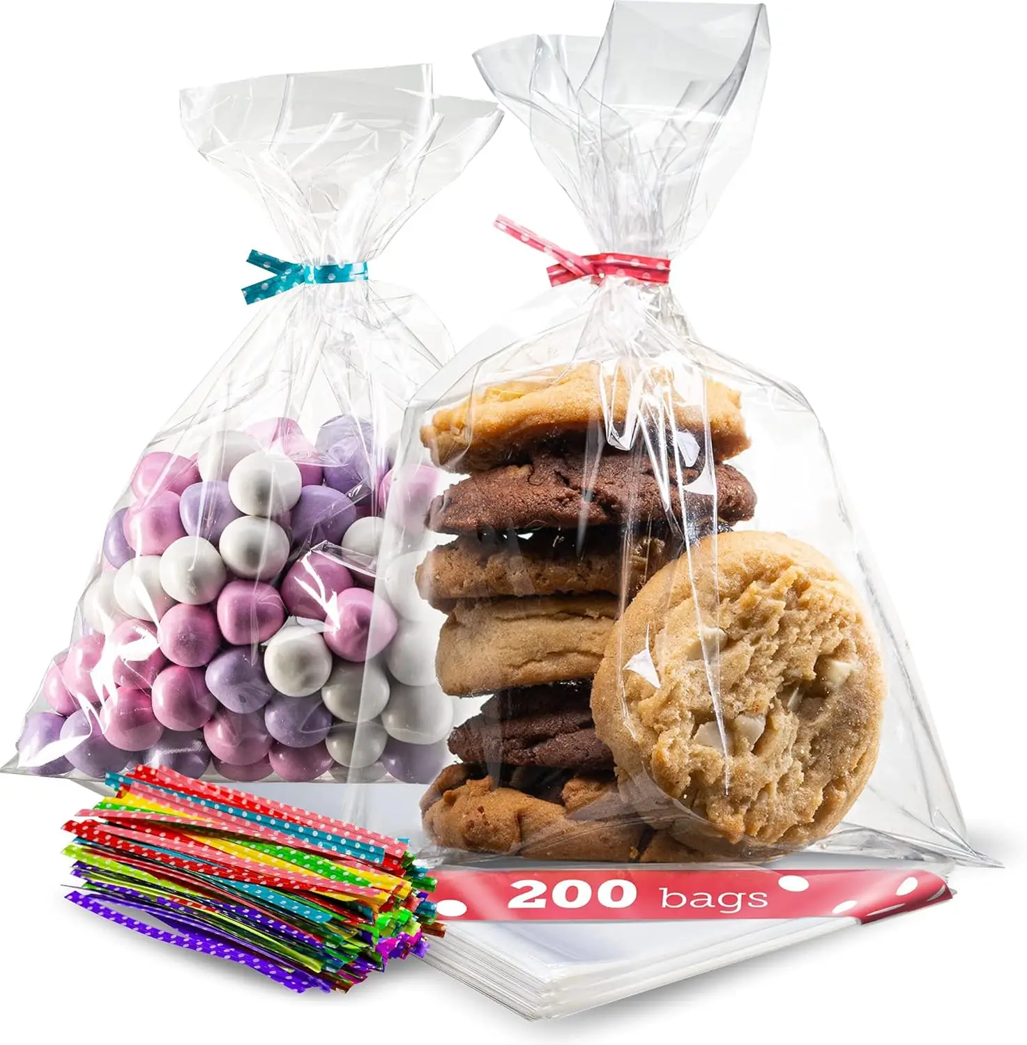 200 Pack Clear Cellophane Bags, 6x10 Inches - Transparent Goodie Bags with Twist Ties for Candy,Treats,and Party Favor Packaging