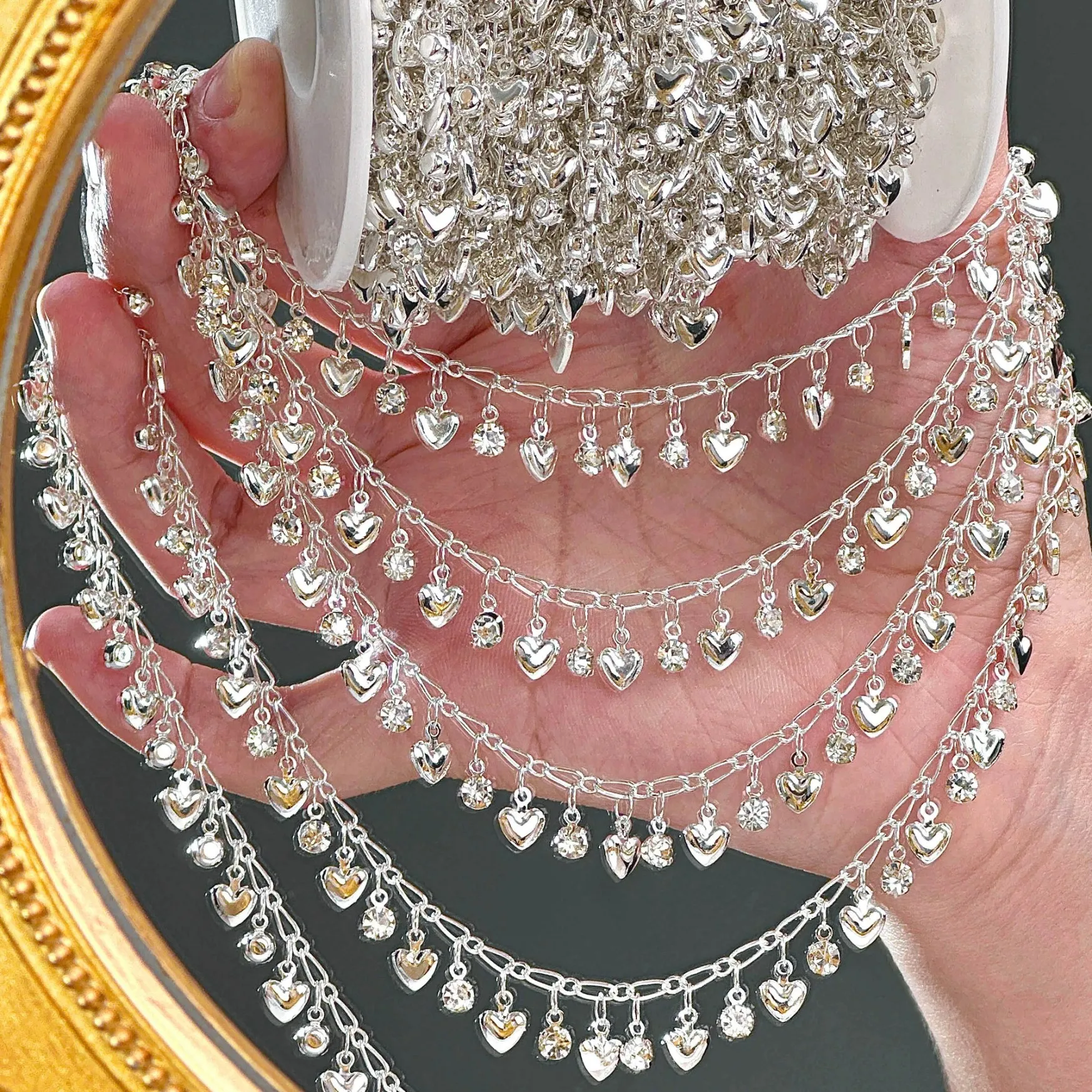0.5/1M Love Heart Zircon Rhinestone Tassel Copper Chain for DIY Jewelry Bracelet Necklace Decoration Handmade Accessories