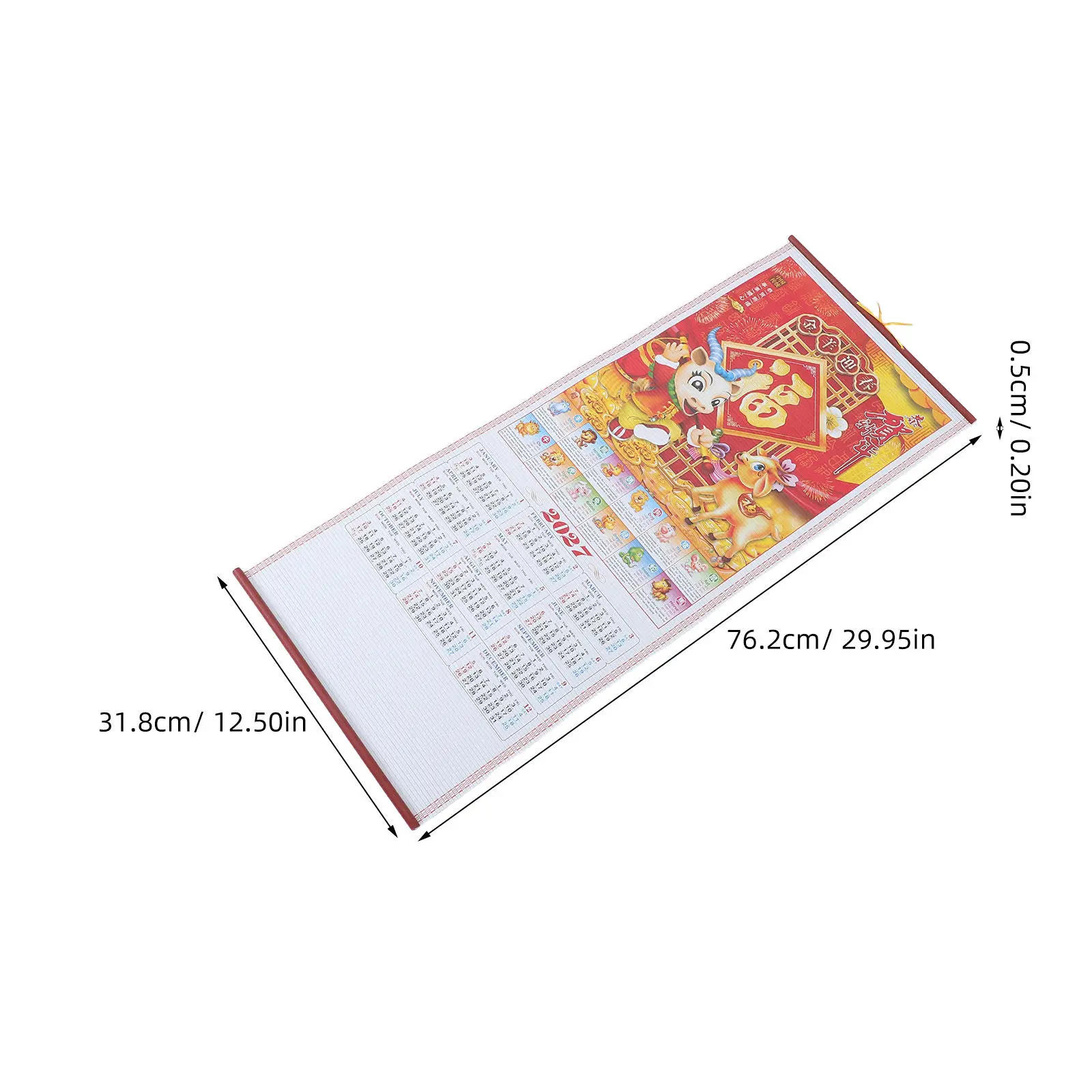 Year Goat Decorative Chinese New Year Calendar For Home Office Wall Decor Hanging Scroll Zodiac Imitation Rattan