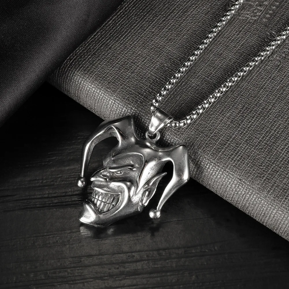 Silver Color Joker Pendant Necklace For Women Men Vintage Fashion Stainless Steel Chain Hip Hop Rock Neck Jewelry Male Gifts view 4