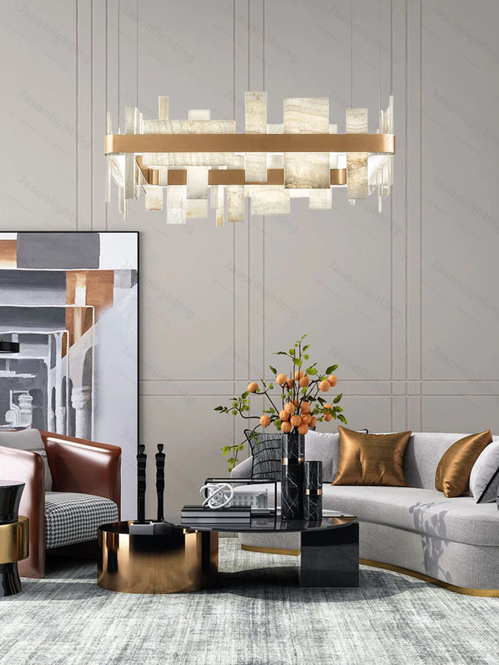 60-180CM Natural Marble Series Dimmable LED Chandelier