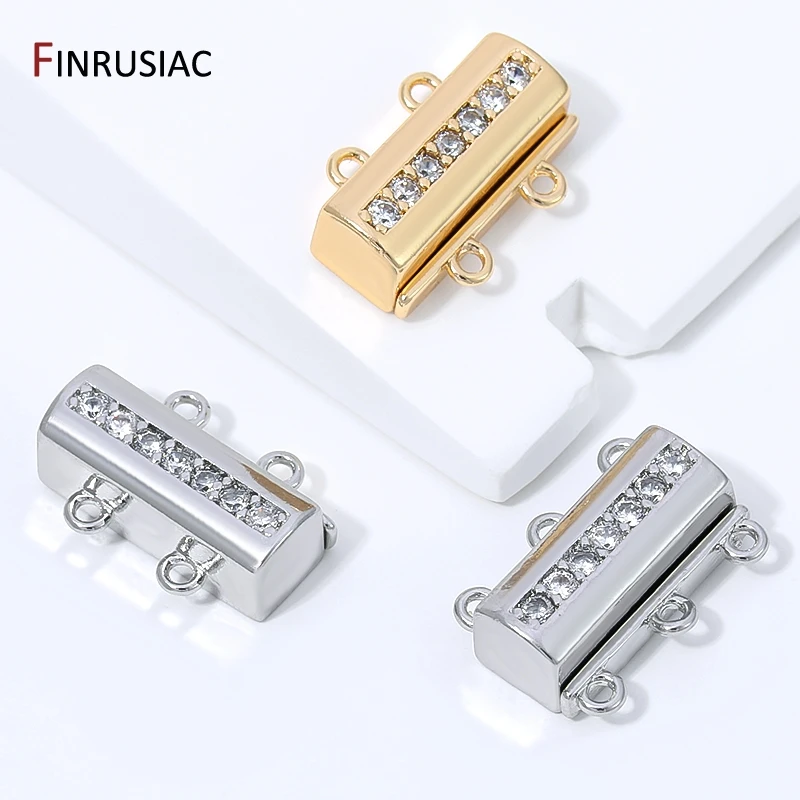 14K Gold Plated Brass Rectangular 2/3 Rows Magnetic Clasps,Zircon Layered Connector Clasps For DIY Jewelry Making Accessories image 3