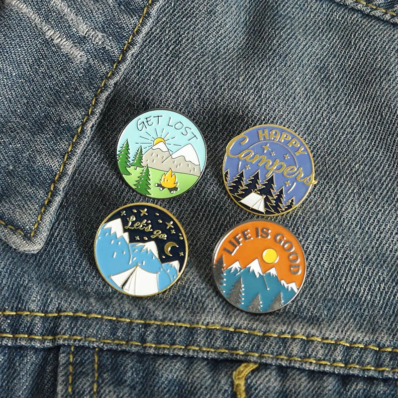 Crossing Hiking Scenery Snow Scene Mountain Peak Alloy Clothing Accessories Backpack Brooch Badge Lapel Pins Travel Brooch Field