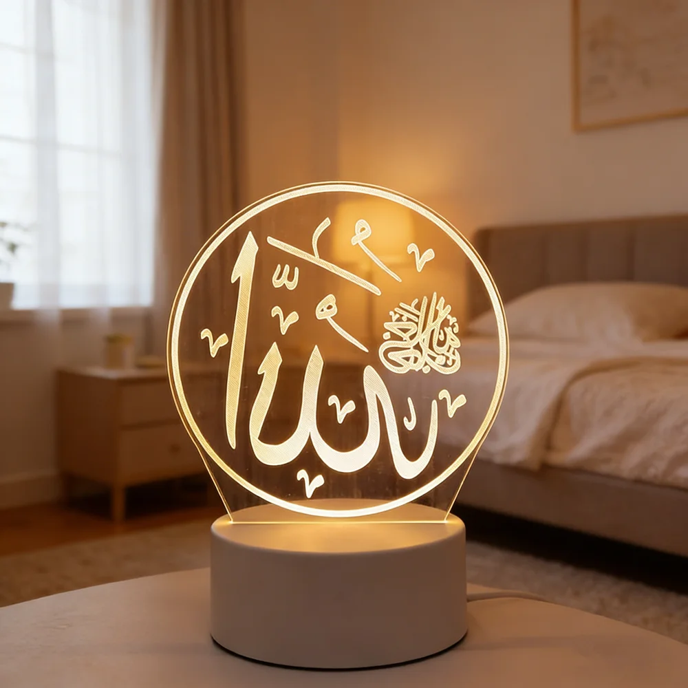 

Bedroom Home Decor 3D Acrylic LED Night Light EID Mubarak Ornaments Muslim Ramadan Festival Supplies Neon Lamp USB Operated