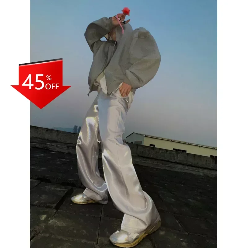 

Y2K Liquid Metal Light Satin Loose Casual Pants Dipped Wide Leg Straight Pants Unisex men pants streetwear men joggers trousers