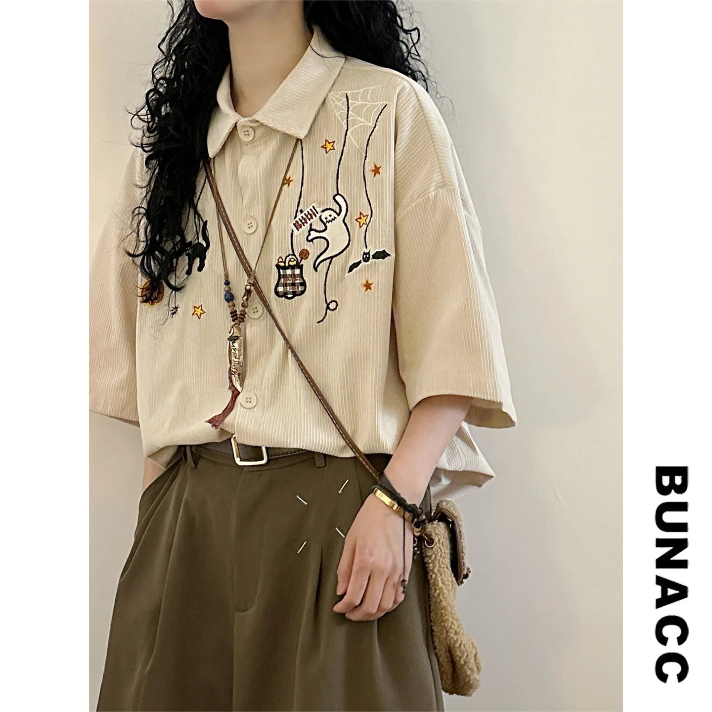 

Ретро-футболка унисекс с вышивкой в американском мультяшном стиле, свободного кроя, с коротким рукавом, повседневная, из хлопка, для уличного стиля