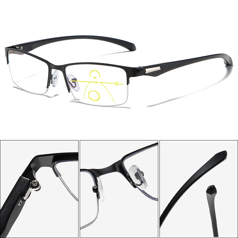 Herren Damen Progressive Lesebrille Photochromatische Anti-Blaulicht Presbyopie-Brille Halbrahmen Metallgestell 1,00 bis 4,00 Dioptrien – Detail 5