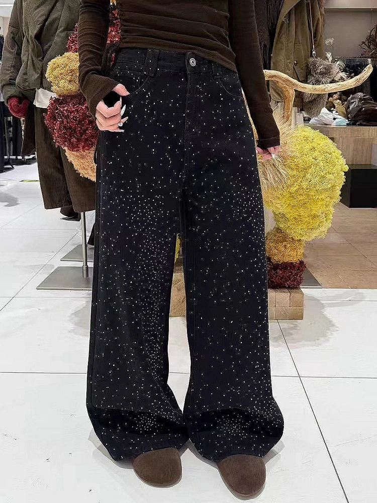 

Американские сексуальные джинсы в стиле пастушки со звездами и бриллиантами, женские утягивающие брюки длиной до пола в стиле ретро