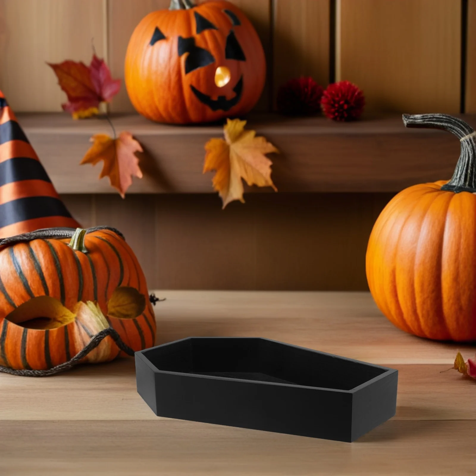 

Coffin Shaped Tray: Wooden Gothic Serving Tray For Halloween Candy Keys Jewelry Decorative Food Platter, Spooky Party Tableware,