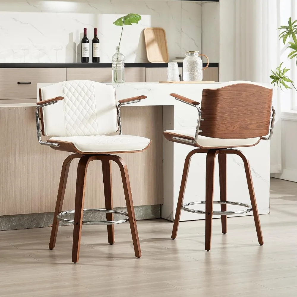 

Counter Height Bar Stools Set of 2, Swivel Kitchen Barstools with Back and Arms, Modern PU Leather Bar Chairs for Kitchen Island
