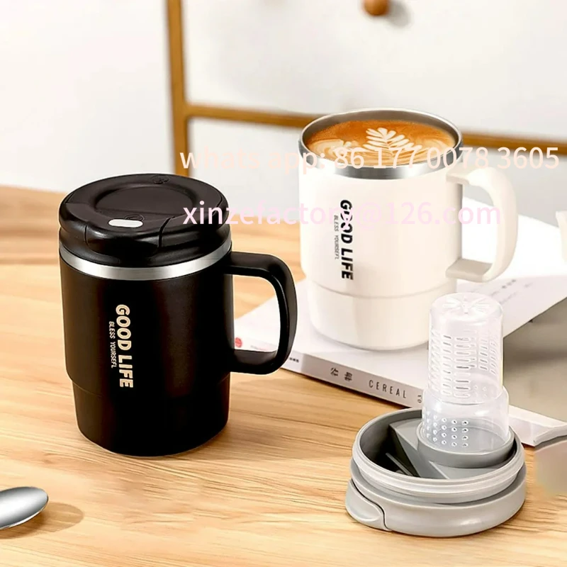 Caneca de café personalizável 550ml, copo térmico de aço inoxidável 304 com filtro de chá e tampa, copo de chá, garrafa de água para presentes, aparelho para bebidas