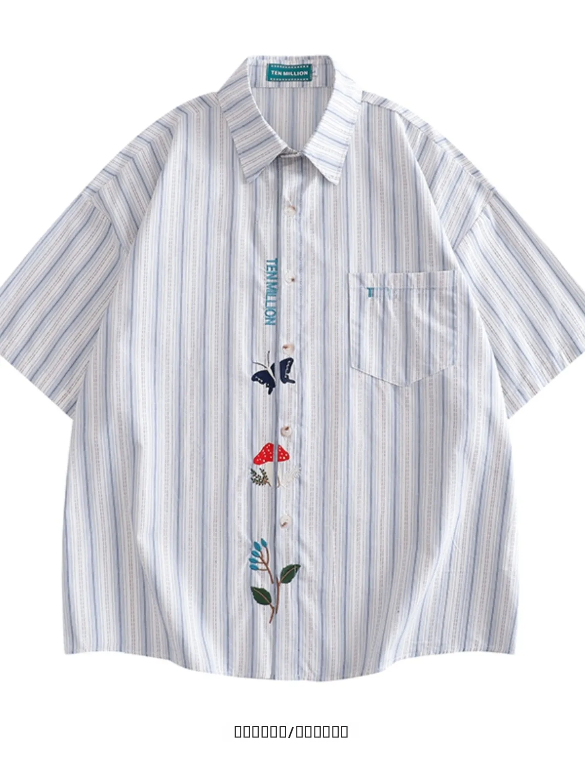 

Летняя тонкая рубашка свободного кроя с вышивкой и полосками, с острым воротником, для повседневной носки