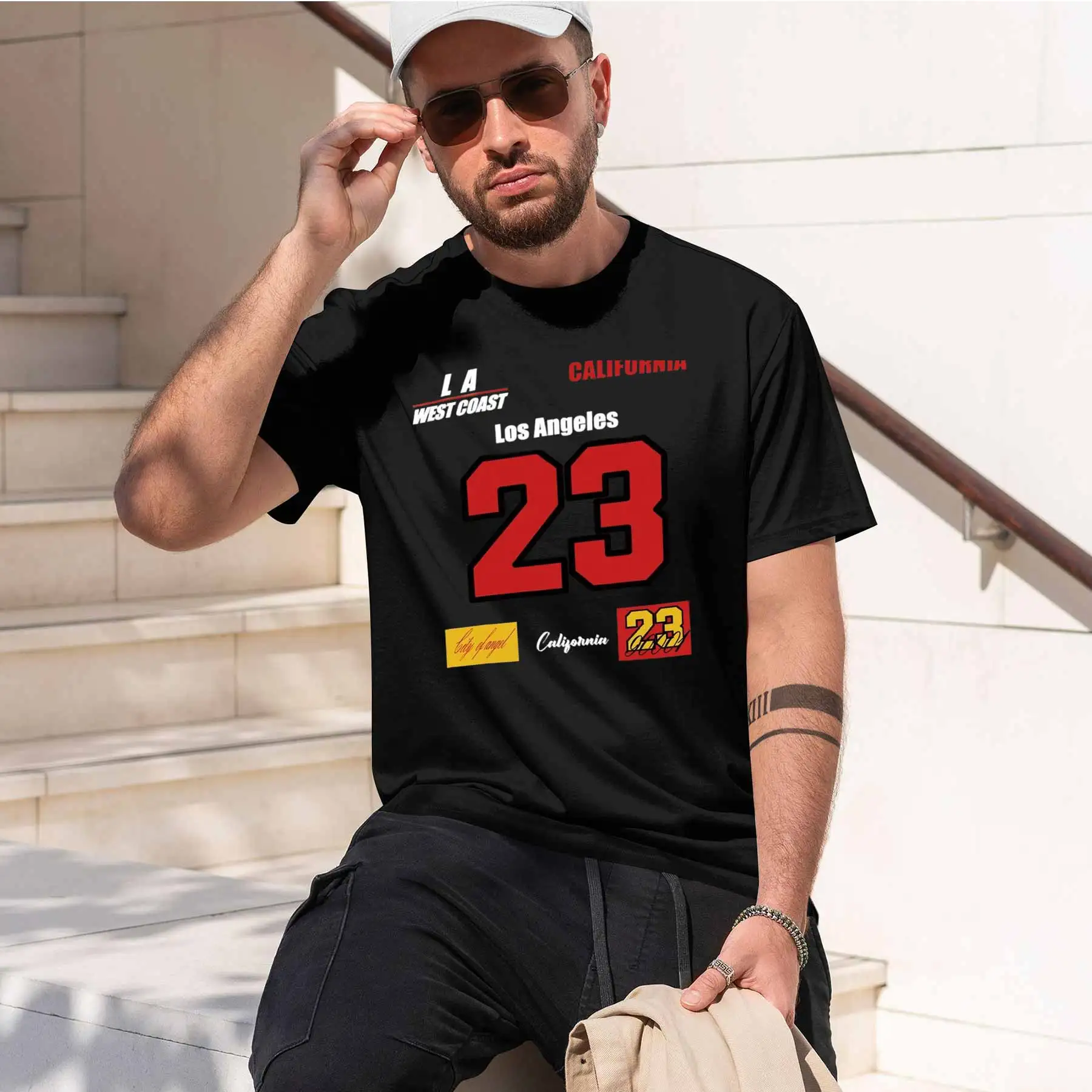 2026 new printed T-shirtMen's West Coast Los Angeles No.23 Print T-Shirt California Street Style Casual Crew Neck Top