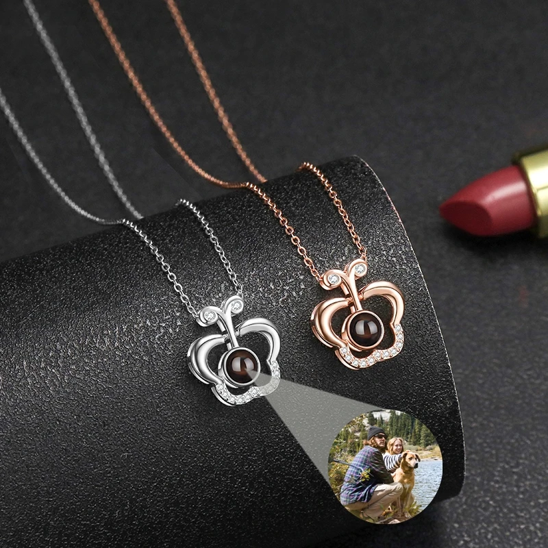 

Twinkling Custom Photo Projection Photo Necklace for Women Butterfly Pendant Necklace Birthday Jewelry Girlfriend Lover Gift