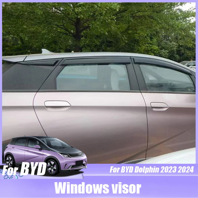 For BYD Dolphin 2023 2024 Automotive exterior modification Windows visor Rain proof car windows  bright strip lengthening