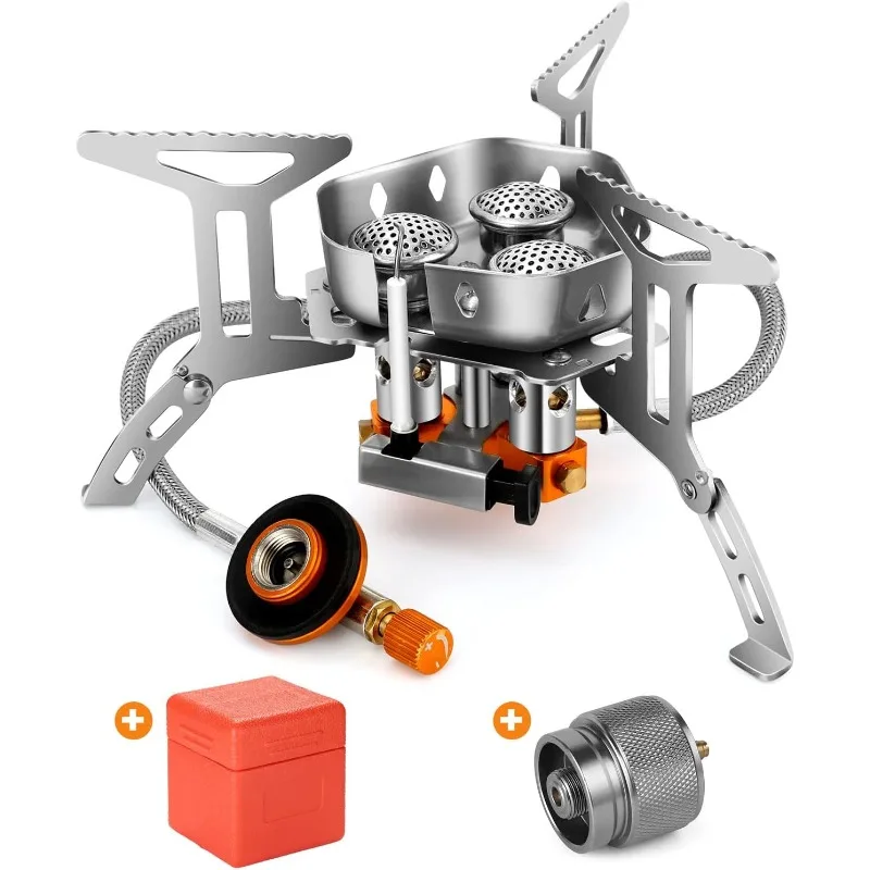 

Ветрозащитная газовая плита для кемпинга с адаптером для канистры топлива, пьезозажиганием, чемодан для переноски,