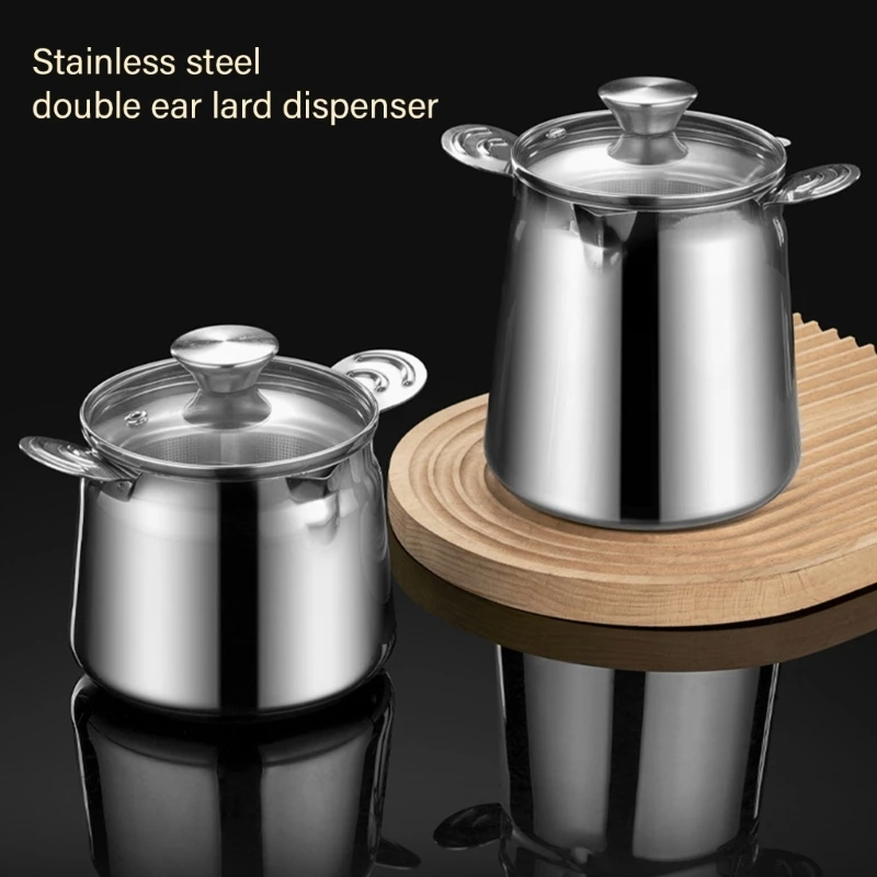 Practical Oil Storage Can With Fine Mesh Strainer Functional 316 Stainless Steel Oil Management Vessel for Cooking