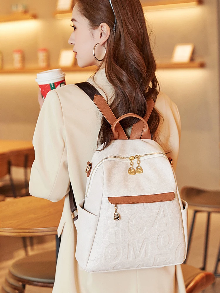 Ladies Travel Work Shoulder Bags 2024 New Leisure Women\'s PU Backpack Fashion Simple Large Capacity Backpack Purse Trend