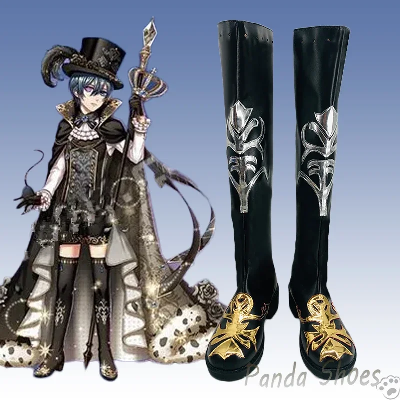 Black Butler Ciel Cosplay Shoes Anime Book of the Atlantic Long Boots Ciel Phantomhive Cosplay Costume Prop Shoes for Halloween