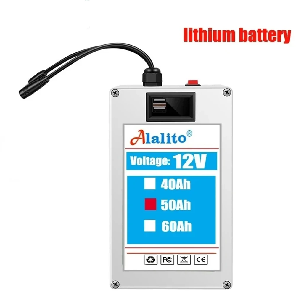 New DC 12V 60AH lithium ion rechargeable battery, high capacity ac power charger with 4 kinds of traffic development