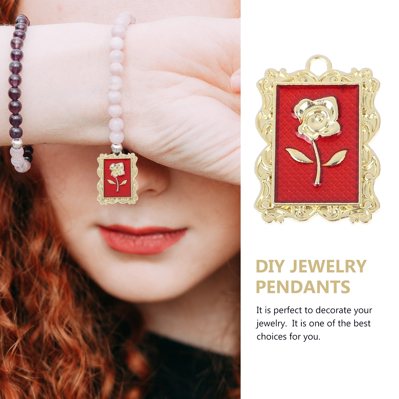 

10 Pcs Rose Frame Pendant DIY Jewelry Accessories Charms for Bracelets The Flowers Making Materials Red Necklace Pendants