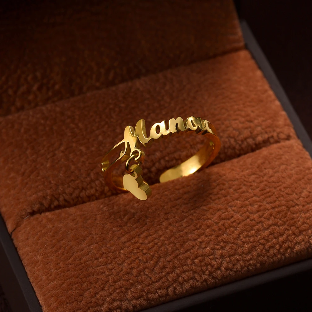 

Персонализированные матовые кольца с индивидуальным именем, сердце, бабочка, обручальные кольца из нержавеющей стали для женщин, подруги, ювелирные изделия на день рождения, подарок