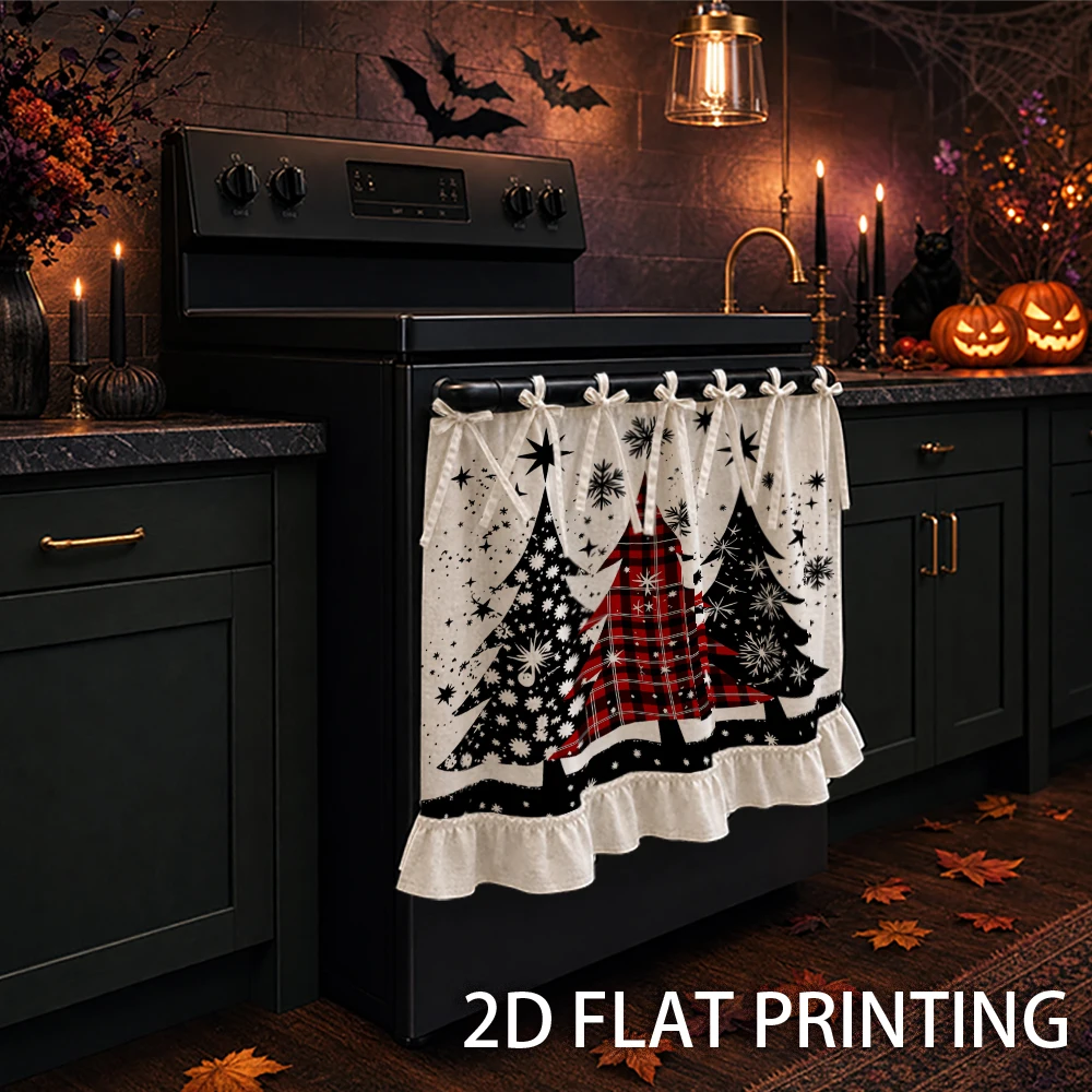 1PC Christmas Kitchen Curtain-Cupboard Curtain-Apron. Printed with lattice Christmas trees, snowflakes and stars. Can be used as